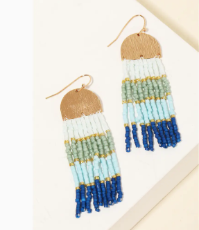 Semicircle Seed Bead Fringe Earrings, BLUNAVY