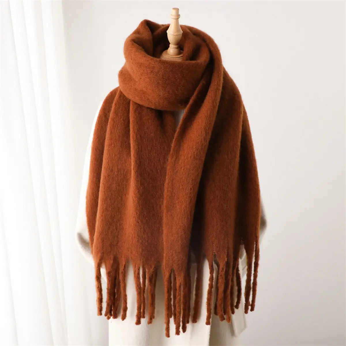 Mohair Tassel Scarf/Shawl Coffee