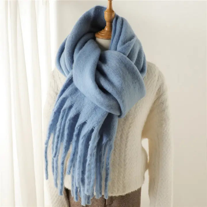 Mohair Tassel Scarf/Shawl Light Blue
