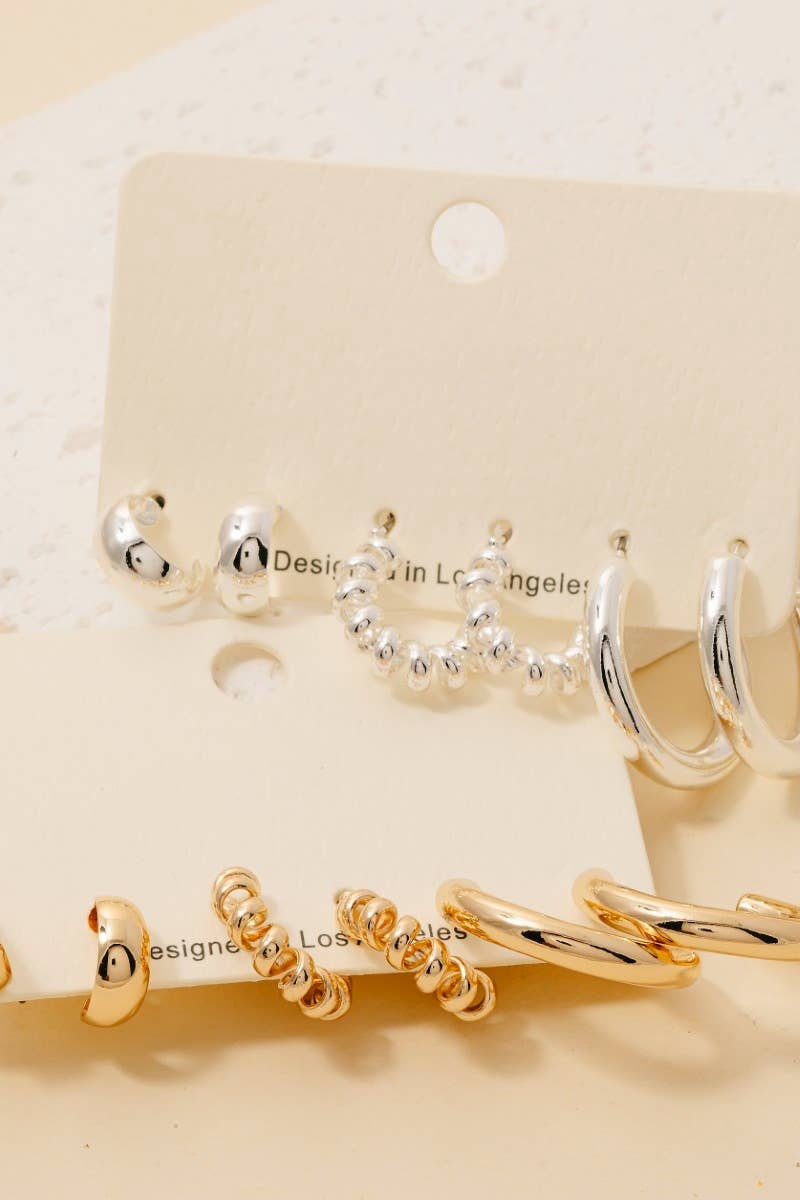 3Pc Mixed Hoop Earrings Set S