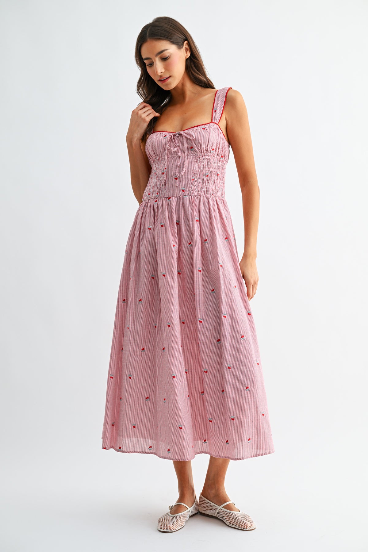 Colleen Stripe &amp; Flower Midi Dress