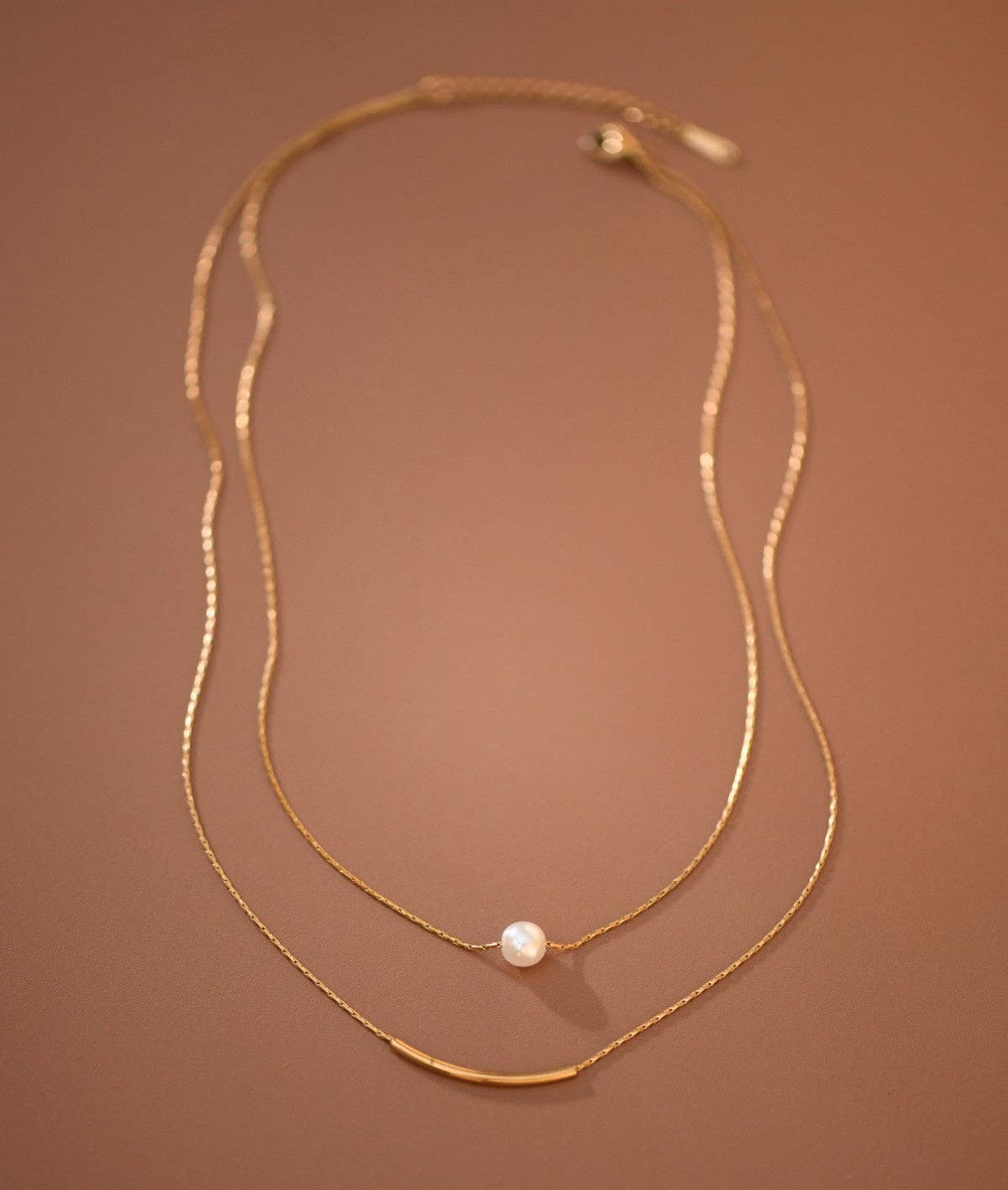 Double Herringbone Chain Pearl Necklace