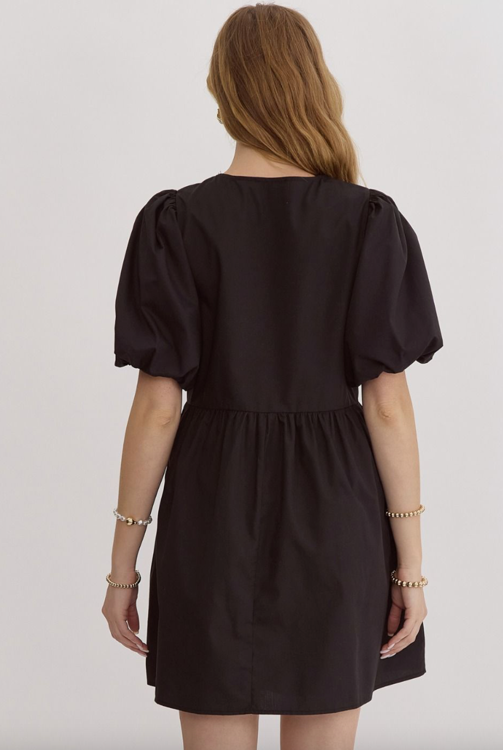 Sugar Bubble Sleeve Mini Dress, Black