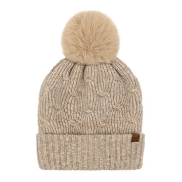 Chain Link Knitted C.C. Pom Matching Beanie