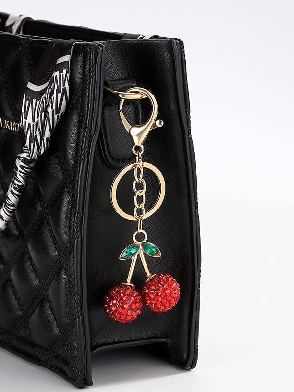 Rhinestone Cherry Bag Charm