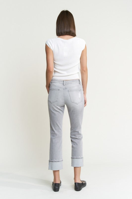 Kim Mid Rise Cuffed Straight Leg Jeans