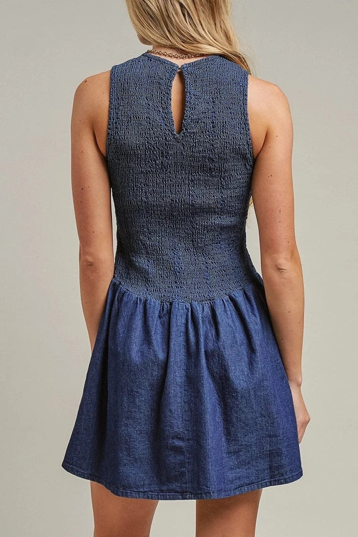 Brie Smocked Denim Mini Dress