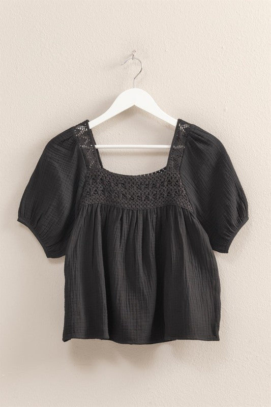 Laura Peasant Top Black