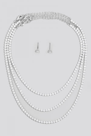 Cubic Zirconia Layered Chain Necklace, Rhodium