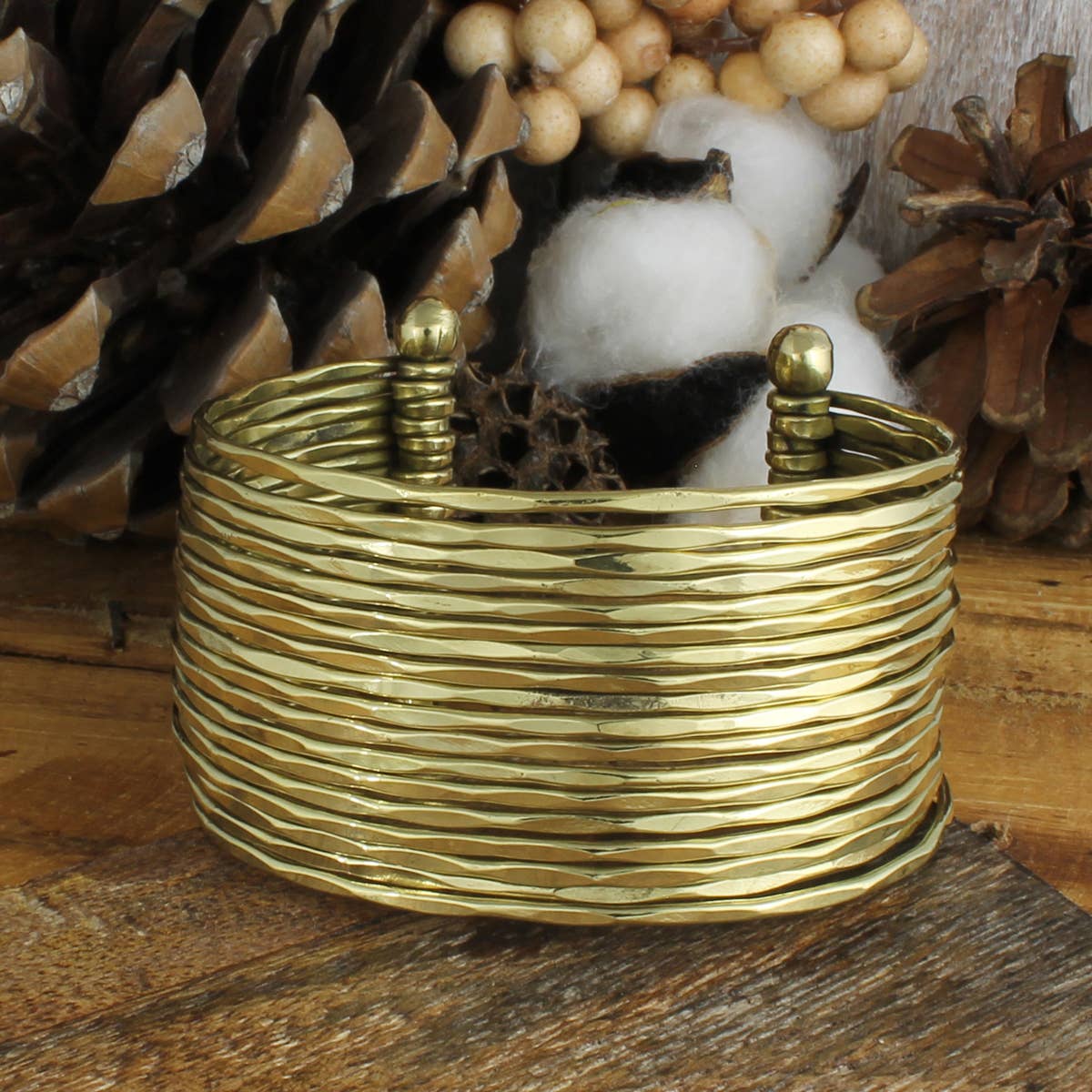 Gold Metal Thin Hammered Cuff Bracelet