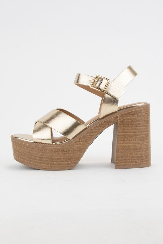 Russom Crisscross Strap Heel Sandal, Gold