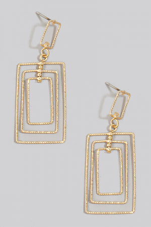 Layered Rectangle Dangle ER, Gold