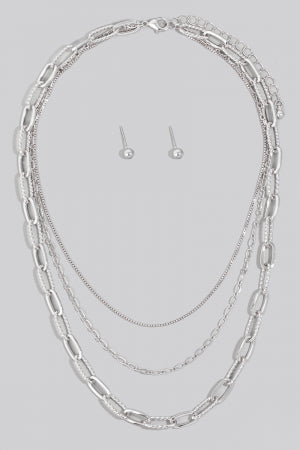 Mixed Layered Chains Necklace, Silver