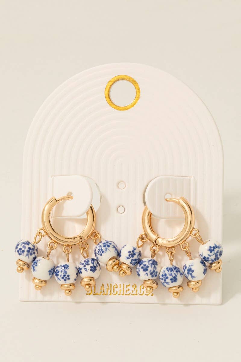 Floral Bead Fringe Hoop Earrings: GBL