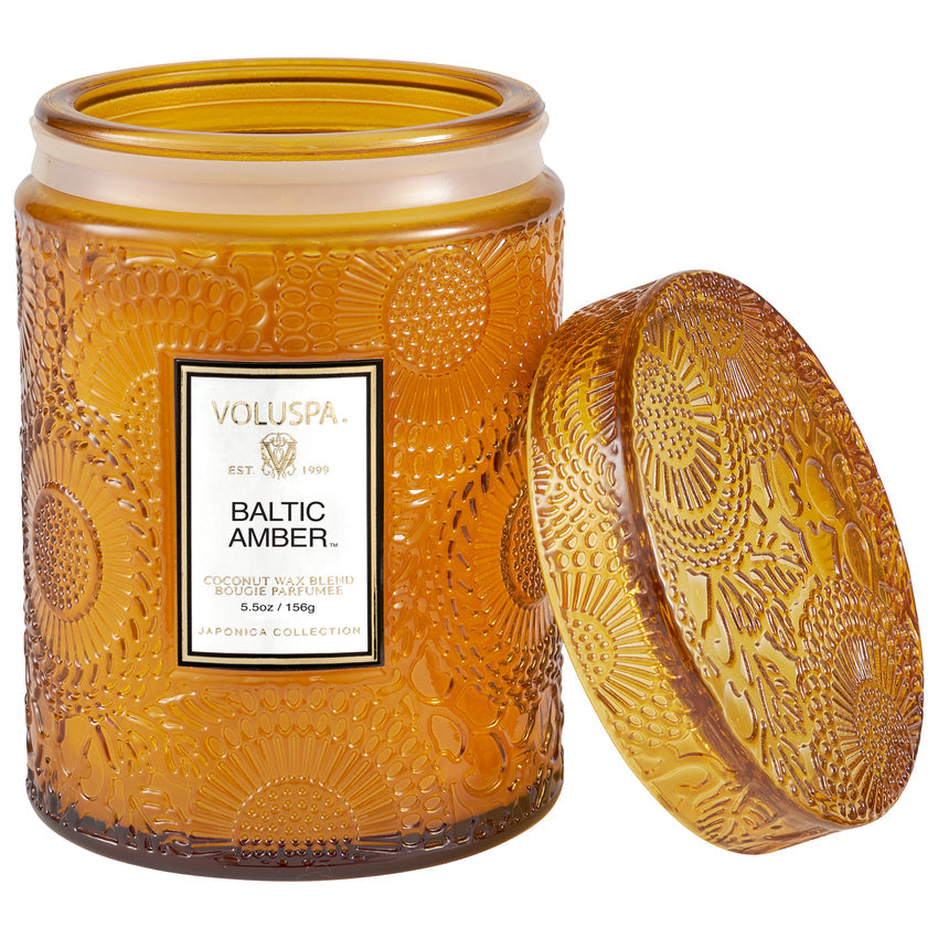 Baltic Amber 5.5 oz Embossed Glass W/Lid