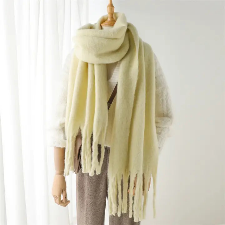 Mohair Tassel Scarf/Shawl Light Yellow