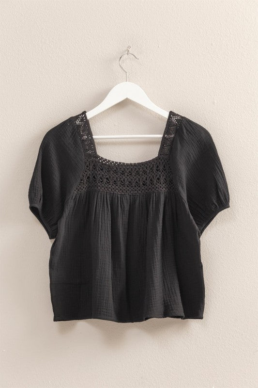Laura Peasant Top Black