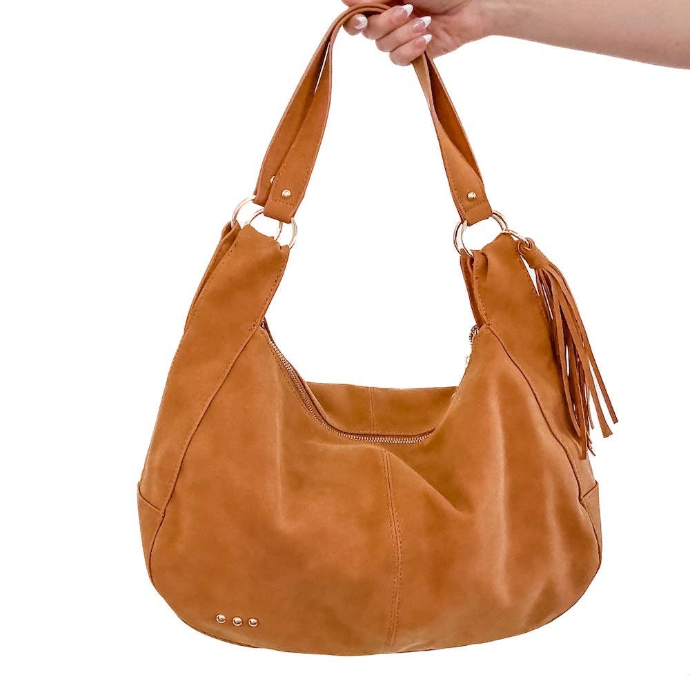 Hazel Hobo Shoulder Bag Tan Suede