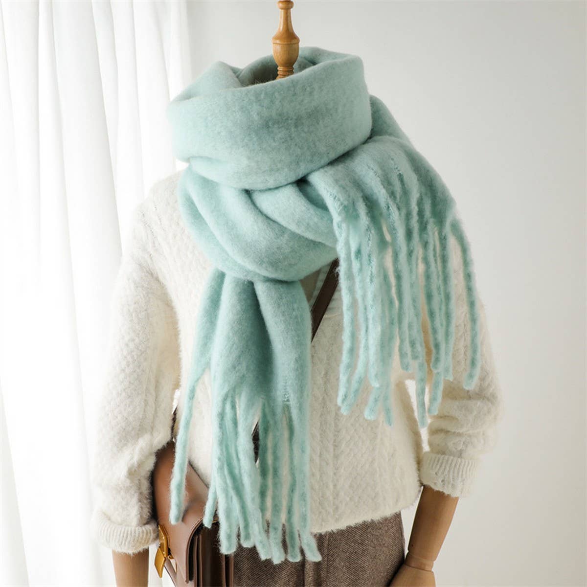 Mohair Tassel Scarf/Shawl Light Green