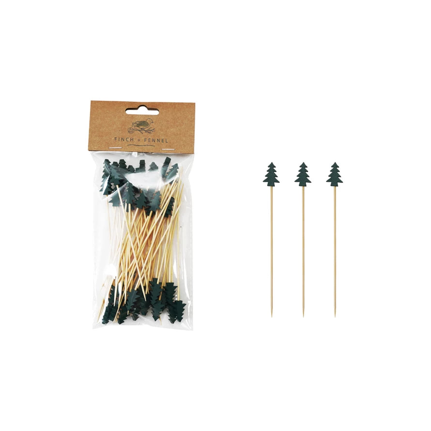 Bamboo Single Use Skewers W/Tree Shaped Handles