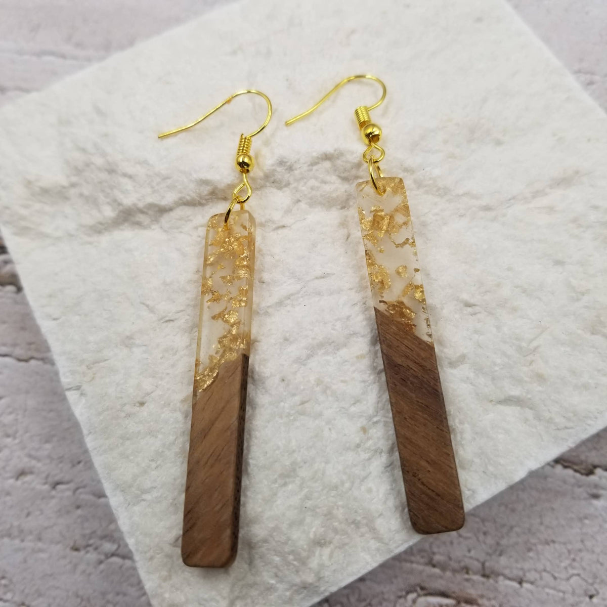 Gold Wood Bar Earrings