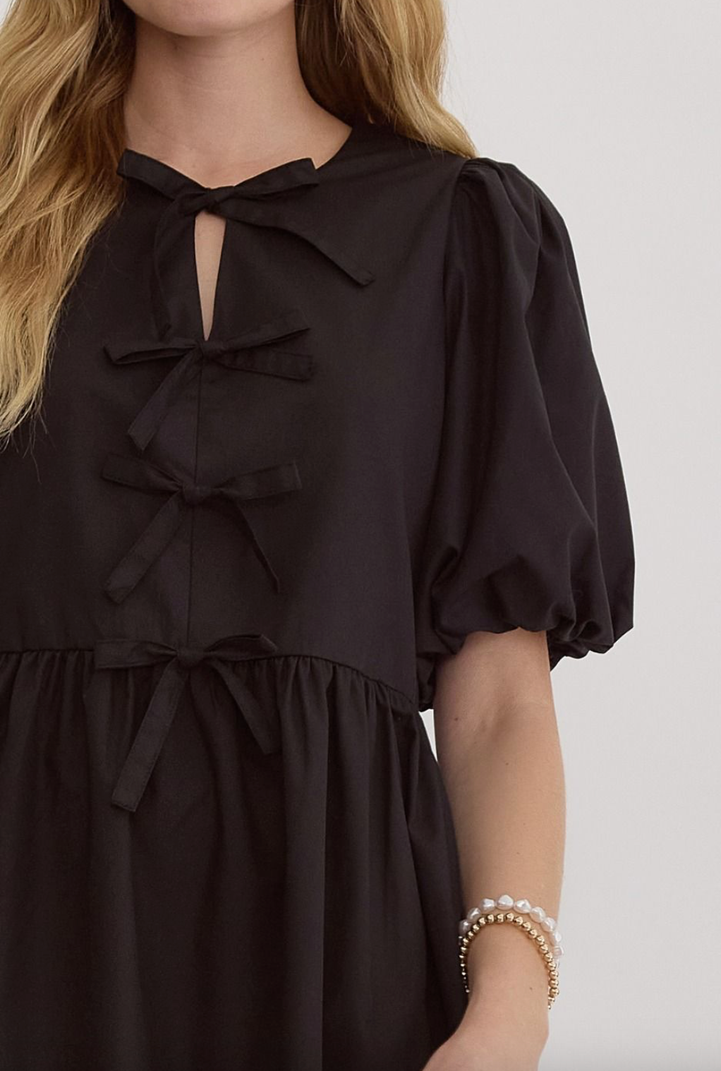 Sugar Bubble Sleeve Mini Dress, Black