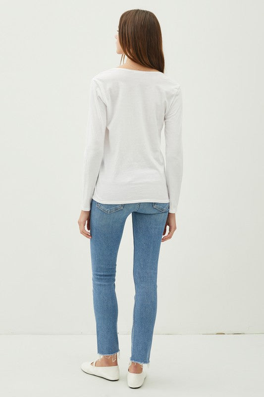 Lee Cotton V-Neck Long Sleeve T-Shirt White