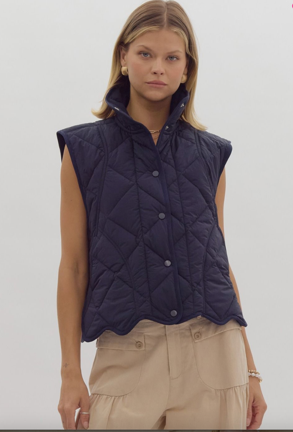 Millie Quilted Snap Up Vest, Dk. Navy