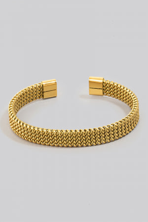 Tight Flat Braided Cuff Bracelet, Gold