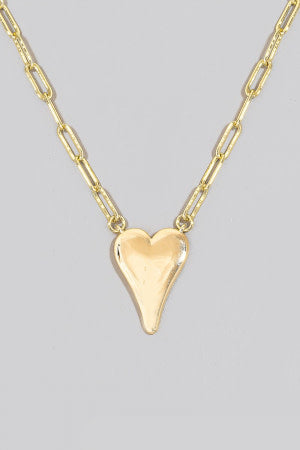 Gold Dipped Heart Oval Chain Necklace