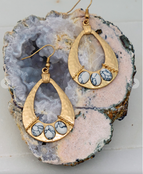 Hammered Teardrop Marble Earrings