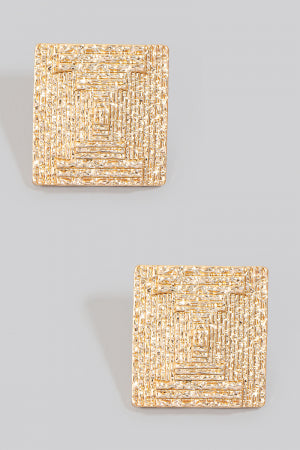 Metallic Textured Pyramid Stud Earrings, Gold