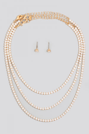 Cubic Zirconia Layered Chain Necklace, Gold