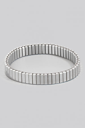 Rectangle Metallic Bars Elastic Bracelet, Silver