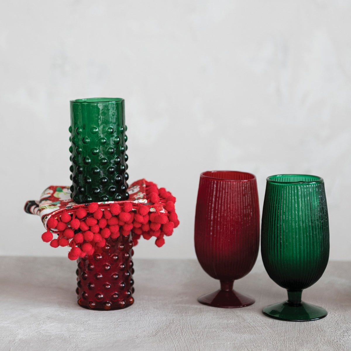 Hobnail Drinking Glass Red or Green