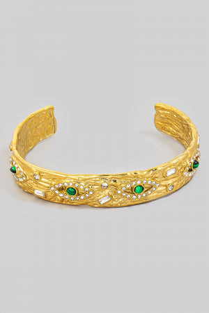 Stainless Steel Evil Eye Warped Metallic Cuff Bracelet