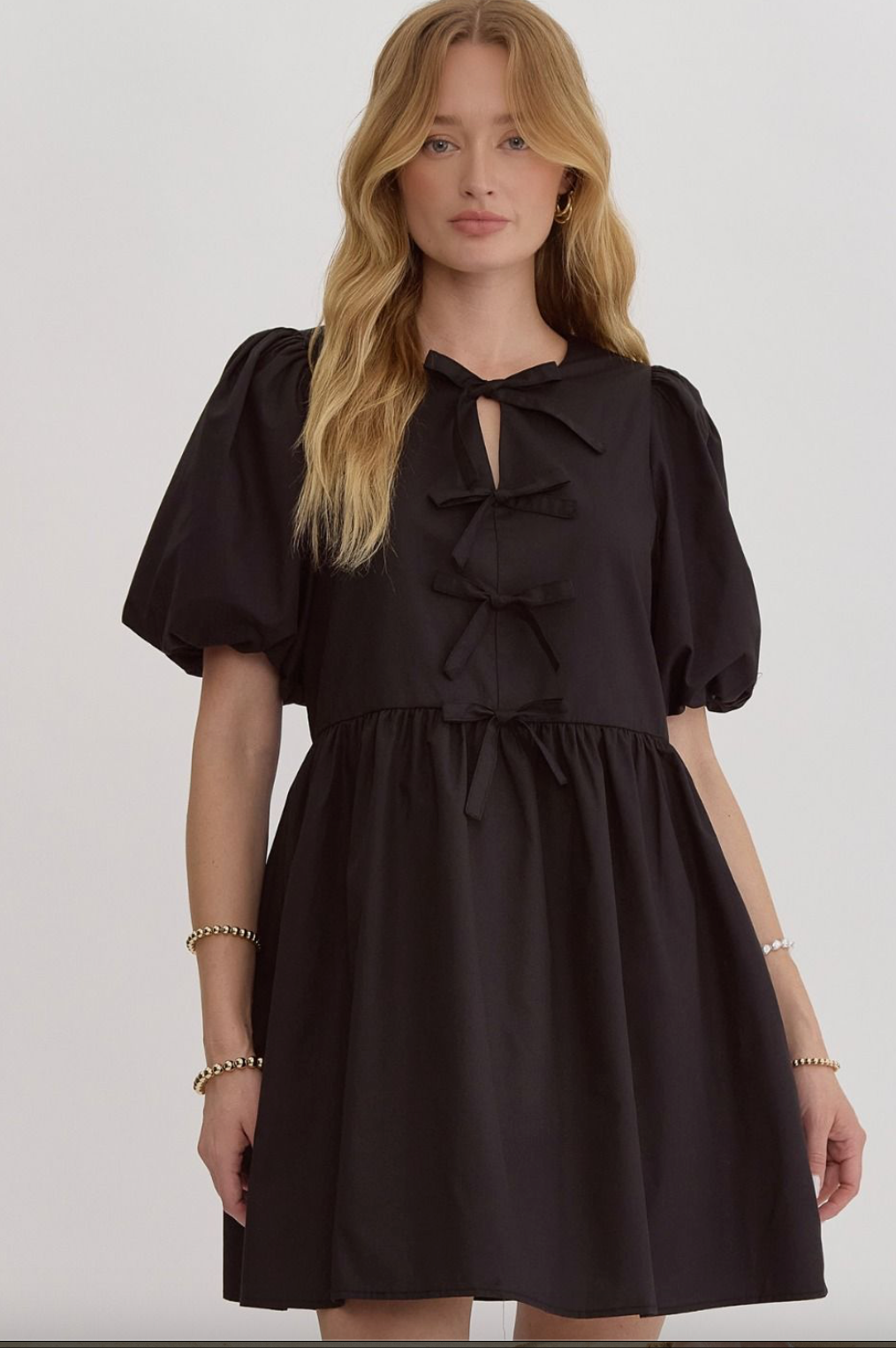Sugar Bubble Sleeve Mini Dress, Black