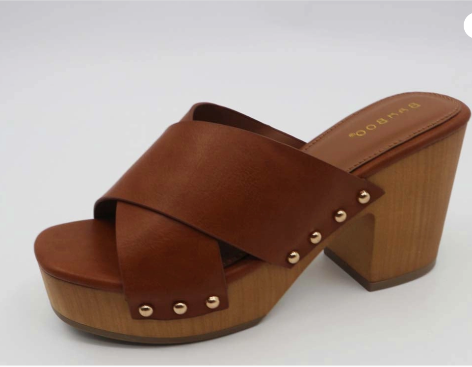 Woody Chunky Platform Sandals, Tan Burnish
