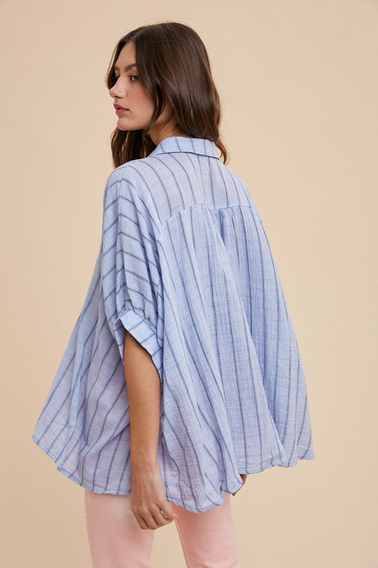 Mindy Oversized Woven Blouse, Lt. Blue