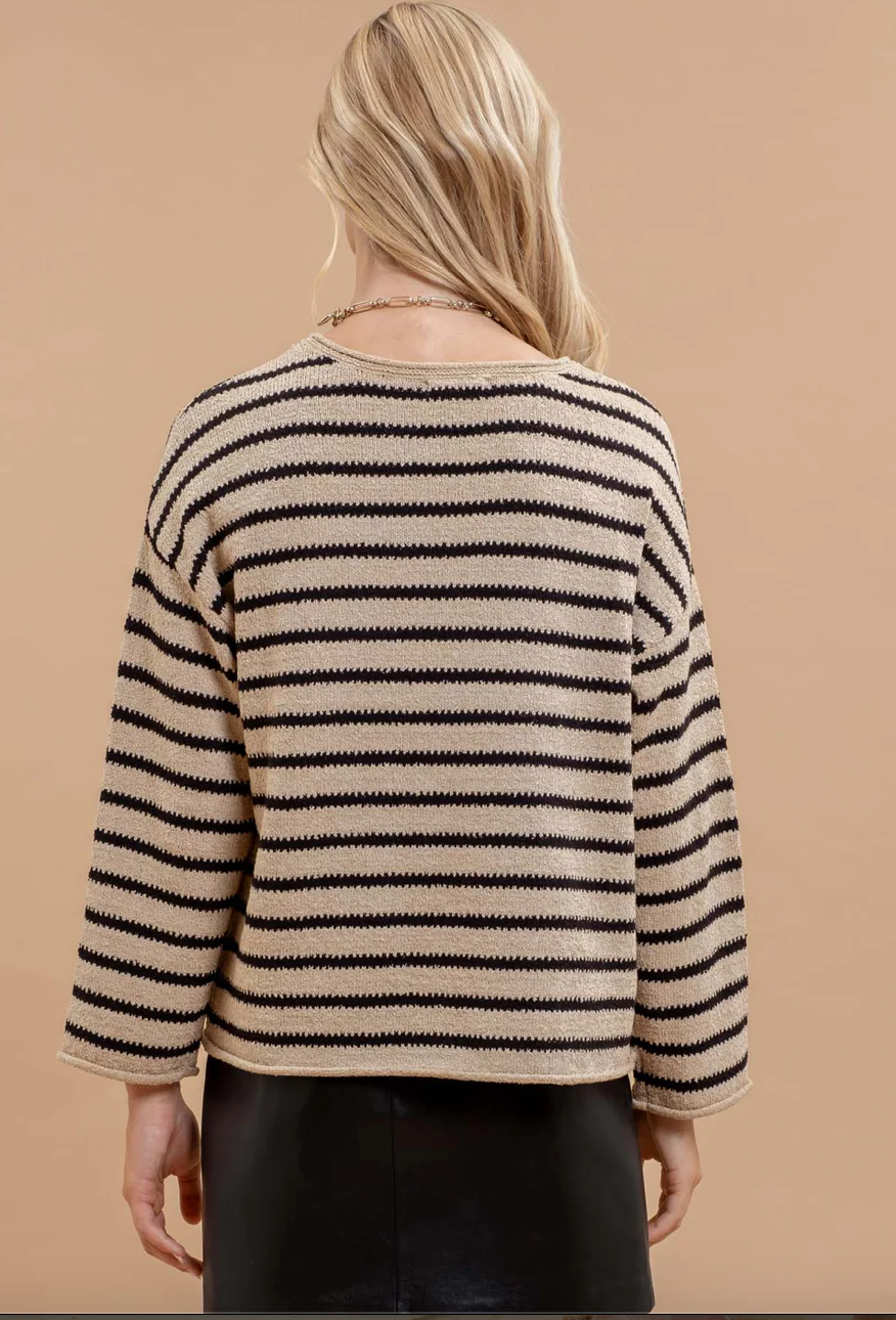 McKenna Stripe Knit Sweater Taupe