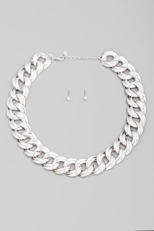 Flat Rope Chain Link Necklace Silver