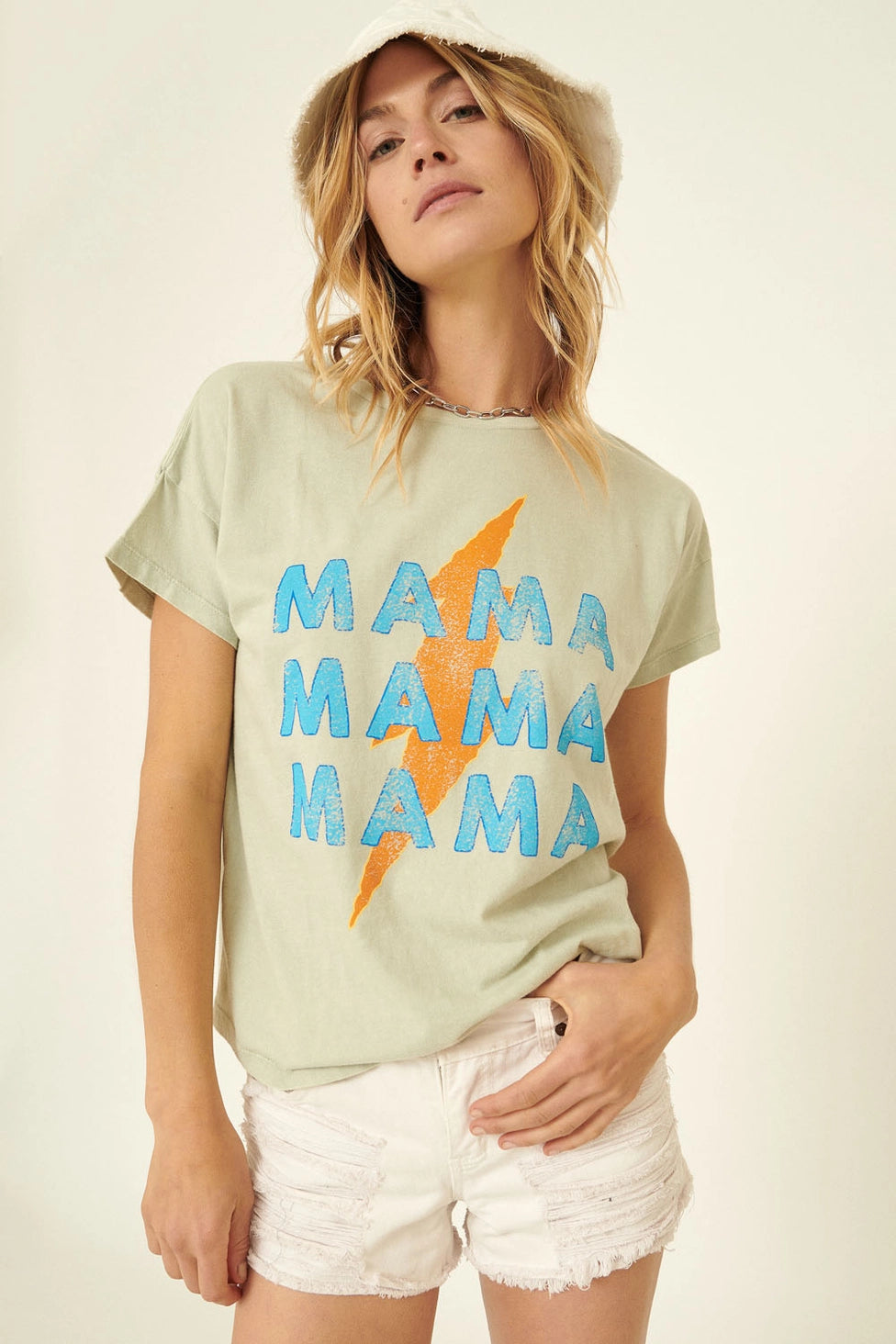 Mama Mineral Washed Graphic Tee Muted Green