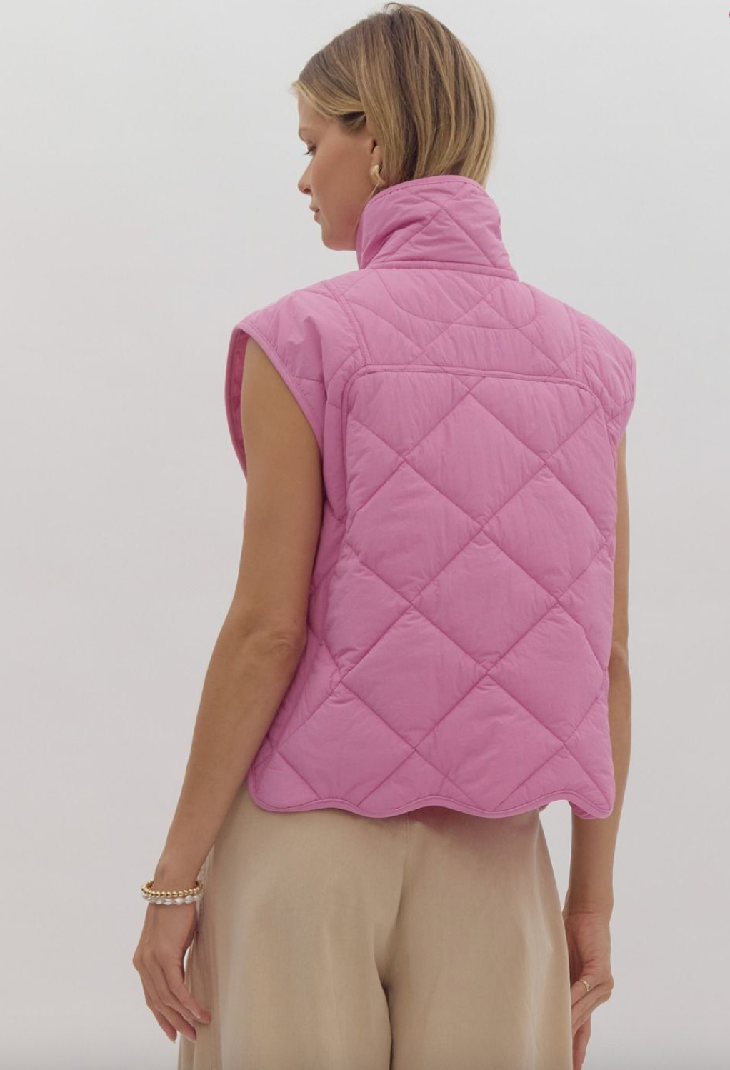 Millie Quilted Snap Up Vest, Bubble Gum