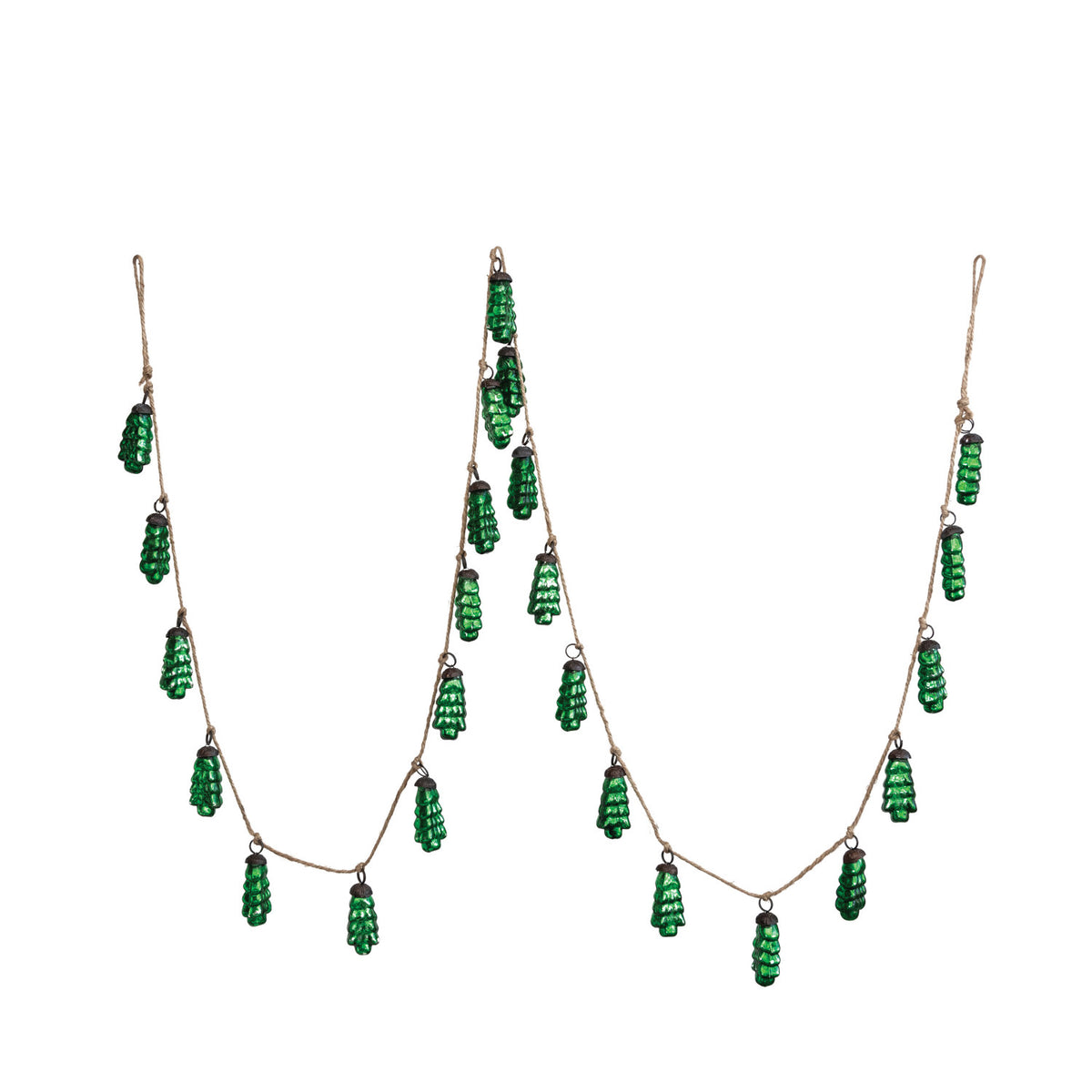 72&quot;L Embossed Mercury Glass Tree Ornament Garland Green