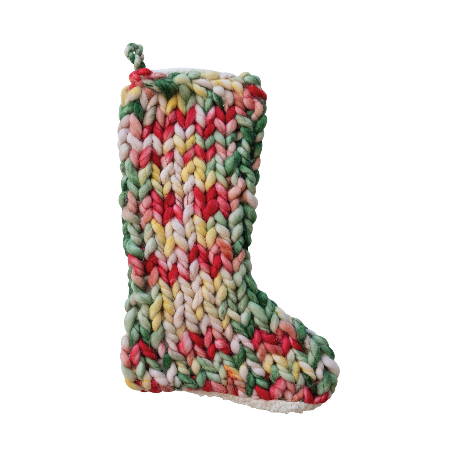 Hand Woven Acrylic Knit Stocking w/ Sherpa Back