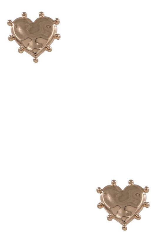 Metal Hammered Heart Post Earrings Gold