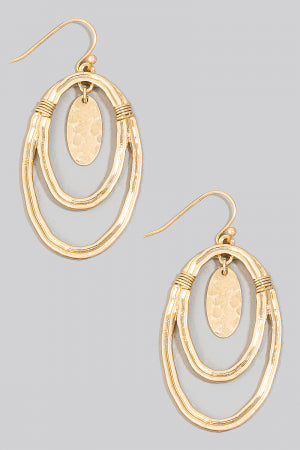 Layered Oval Drop Earrings, White Gold