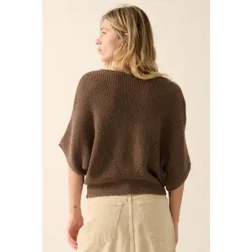 Colleen Short Sleeve Pointelle Ribbed Knit Sweater