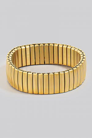 Metallic Rectangle Wide Bars Elastic Bracelet, Gold