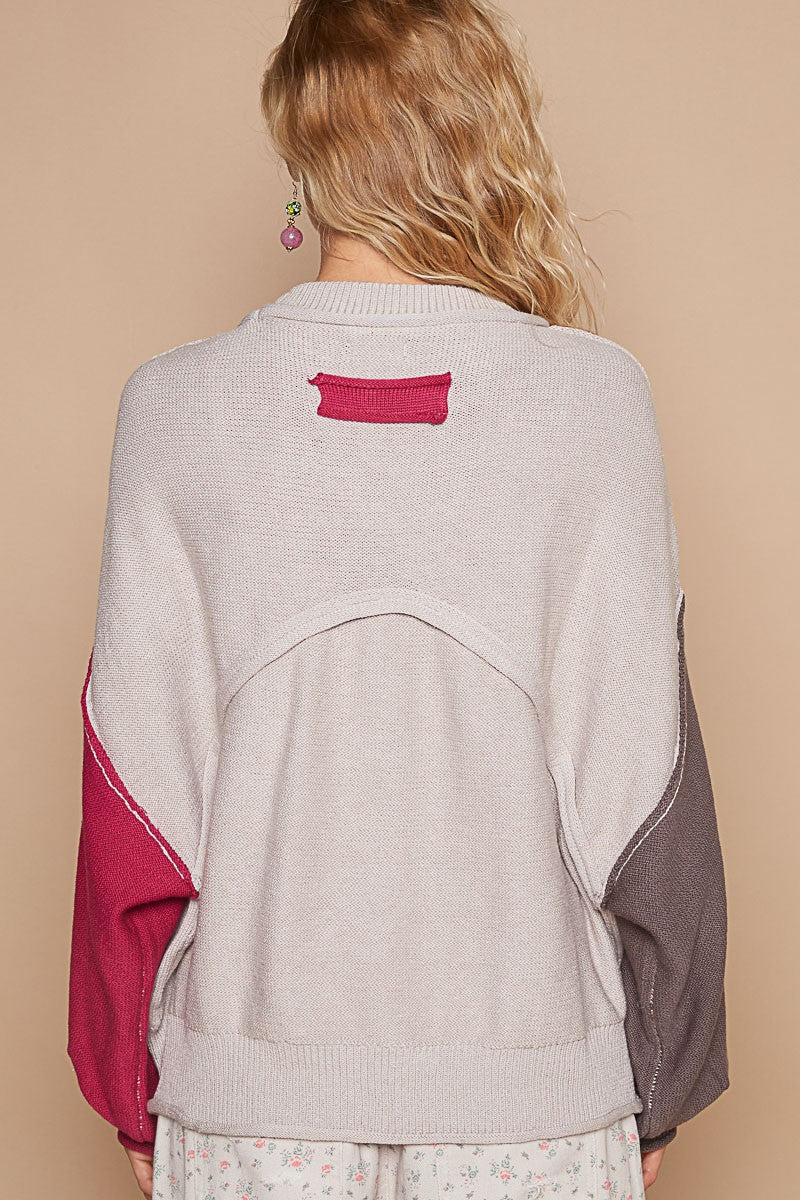 Shayleigh Oversized Colorblock Sweater, Pale Oak Multi